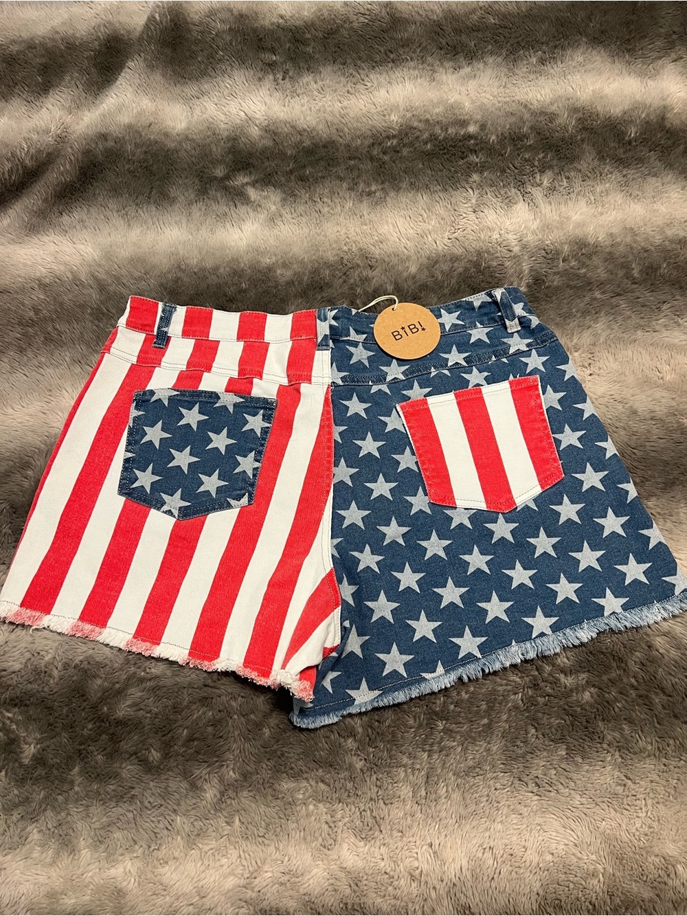 ❤️🤍💙 BiBi Red & Blue Sequin Star-Stripe Denim Shorts - Picture 2 of 2